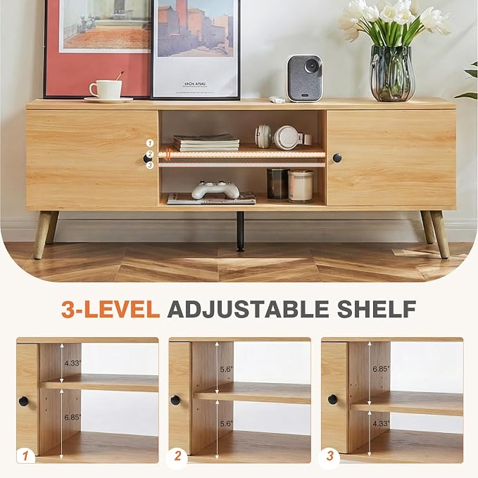 Sweetcrispy TV Stand for 55 60 inch TV, Modern Mid Century Entertainment Center - Image 4