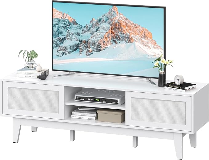 Xixini Boho TV Stand for 55 65 Inch TV, Rattan Entertainment Center - Image 7