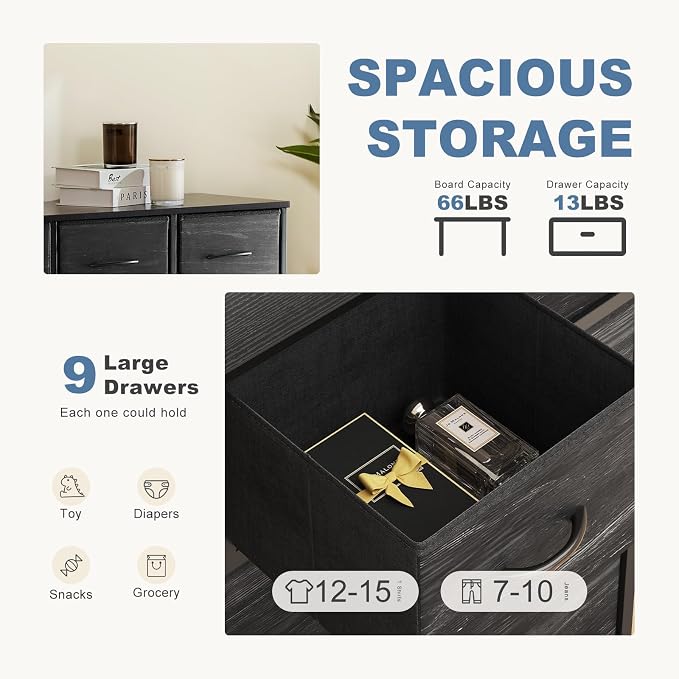 DUMOS 9 Drawer Dresser for Bedroom, Fabric Storage Organizer - Image 4