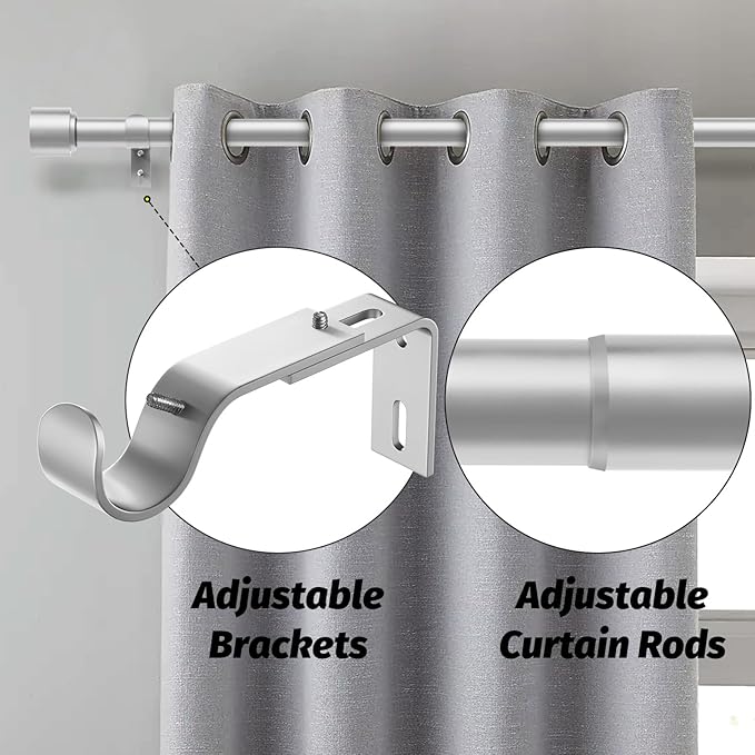 GEEBOBO 2 Pack Silver Curtain Rods - Image 2
