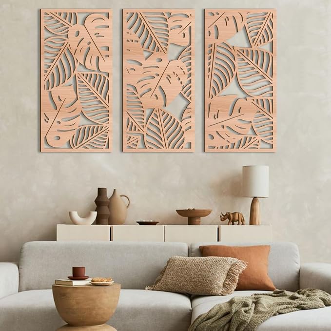 IARTTOP Large Wood Tropical Wall Art 15.9X32 Inch Carved Palm Leaves Wall Decor - Image 3