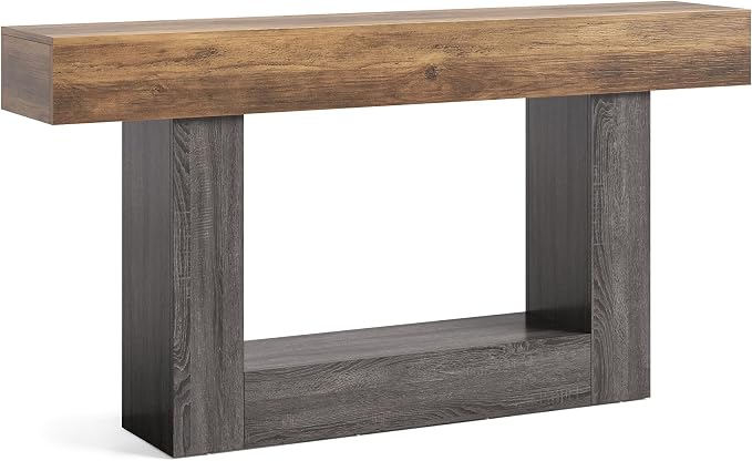 LITTLE TREE 63 Inches Long Console Table, 2-Tier Farmhouse Sofa Table Behind - Image 9