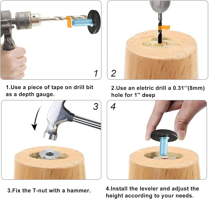 24 PCS M6 Thread Adjustable Furniture Levelers Screw in Threaded, Steel Screw - Image 5