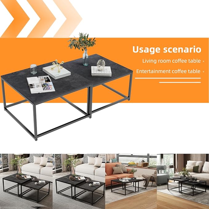 Wisfor Nesting Tables Set of 2, Nesting Black Coffee Table Set - Image 4