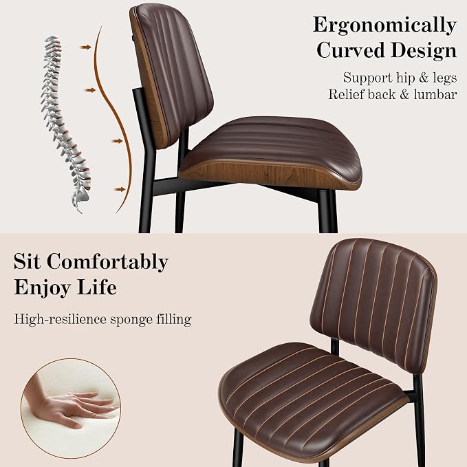REONEY Dining Chairs Set of 4, Mid-Century Modern Upholstered PU Leather Chairs - Image 7