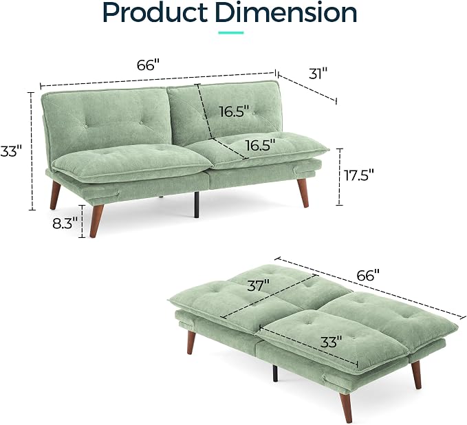 LINSY HOME Futon Sofa Bed, 3 in 1 Convertible Comfy Loveseat Sleeper Sofa Bed - Image 2