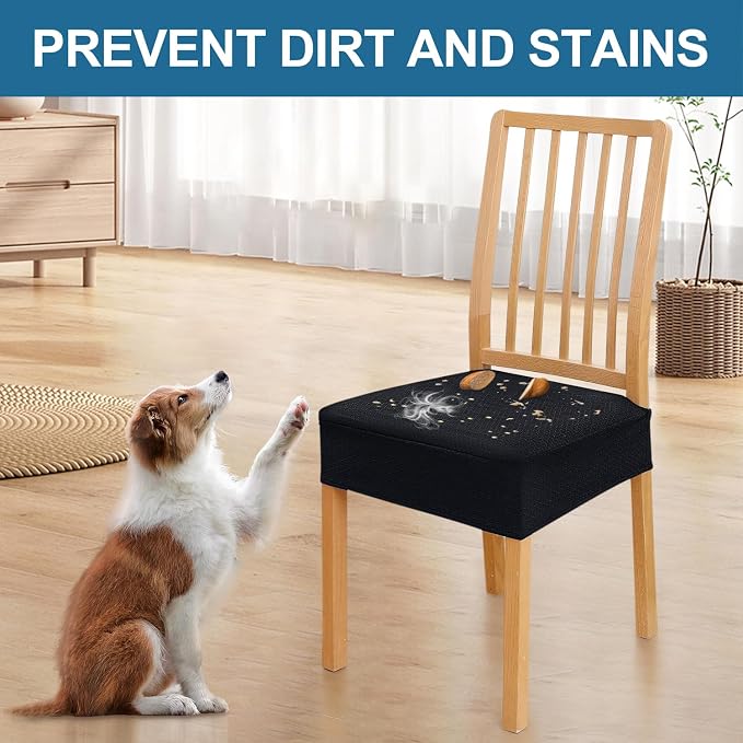 Smiry Waterproof Seat Covers for Dining Room Chairs Set of 6, Stretch Jacquard - Image 6