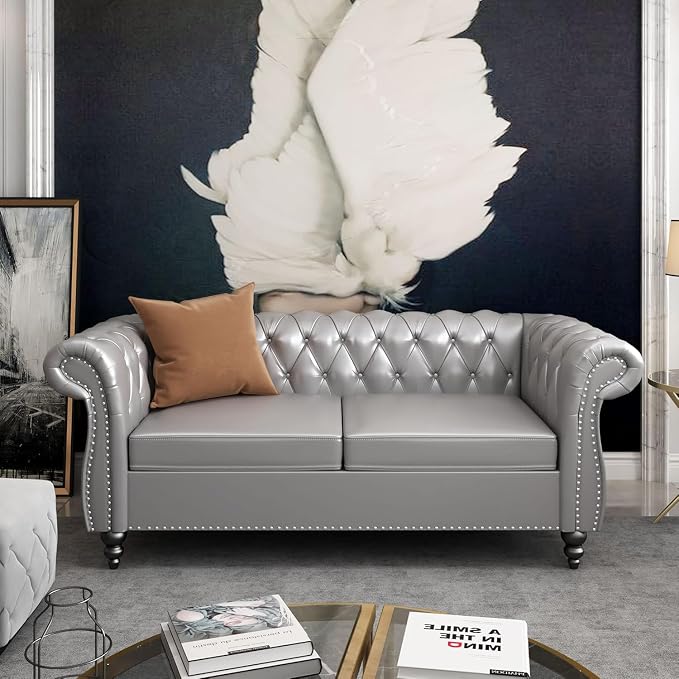AVZEAR Chesterfield Loveseat, Mid-Century PU Upholstered Loveseat Sofa Modern 2 - Image 4