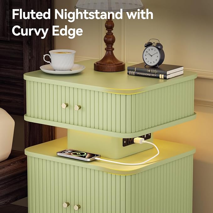 Nightstands Set of 2 with Charging Station, Modern Night Stands Set 2 with - Image 7