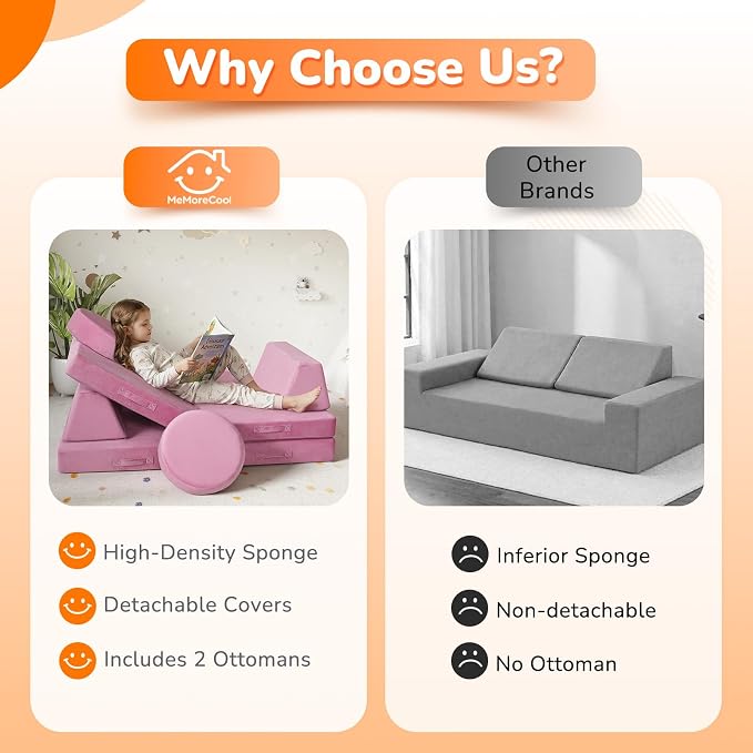MeMoreCool Toddler Couch for Girls, 8-Piece Modular Kids Play Couch in Dusty - Image 3