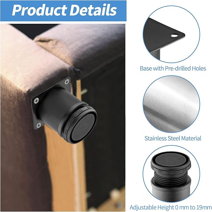 6 Inch Metal Furniture Legs Stainless Steel Adjustable Legs Black Metal Legs - Image 3