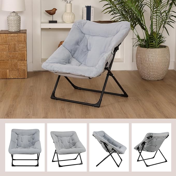 Comfy Saucer Chair for Adults, Soft Faux Fur Bedroom Chair, Accent Dorm Chairs - Image 9