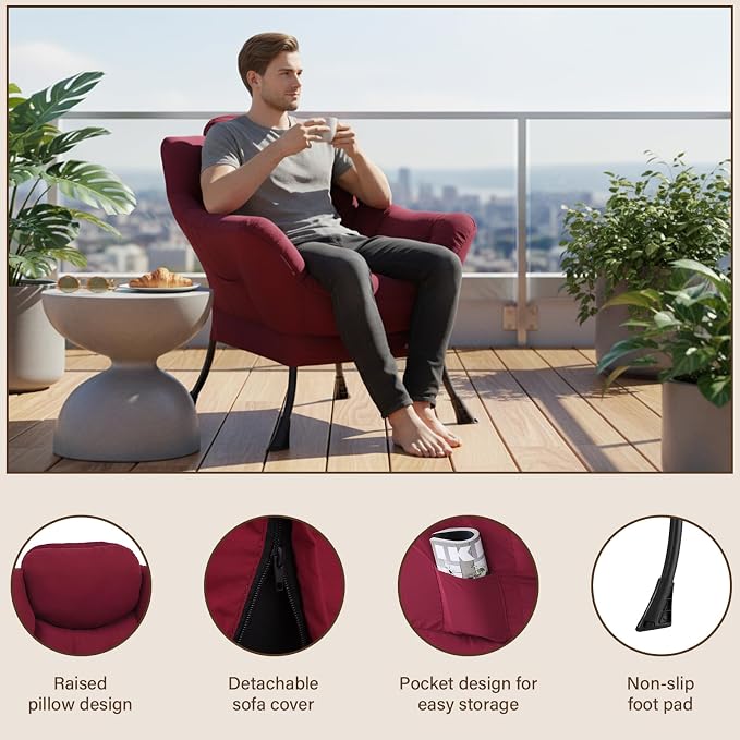 Welnow Lazy Chair for Living Room, Modern Reading Accent Chair - Image 4