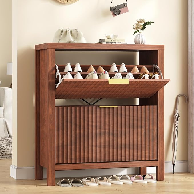 YOMILUVE Shoe Cabinet Storage for Entryway, Fluted Shoe Cabinet by YomiluveDesign