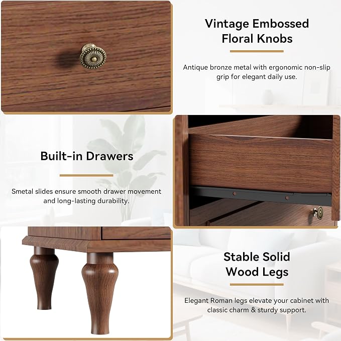 Brown Dresser for Bedroom with 5 Drawers, Vintage Tall Dresser with Smooth - Image 4