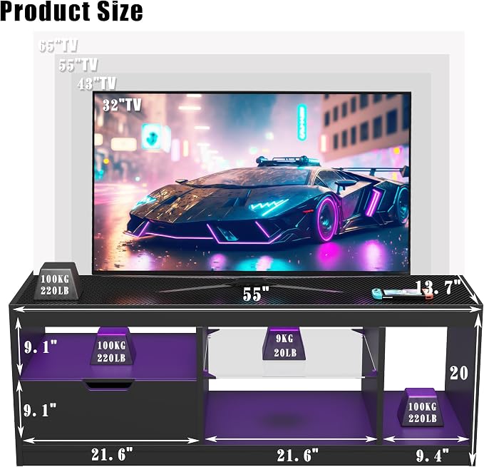 JUMMICO TV Stand, Entertainment Center LED Gaming TV Stand - Image 7