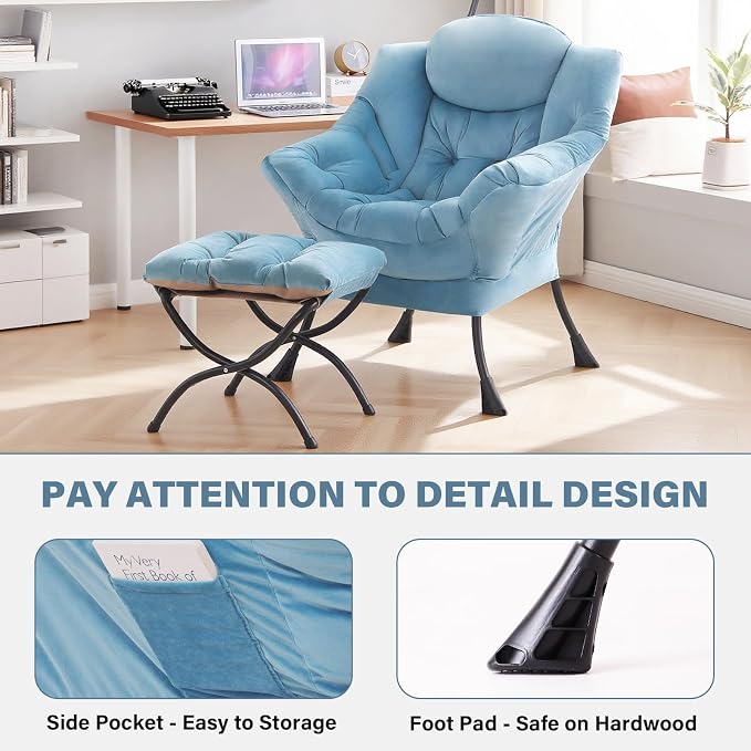 Tiita Lazy Chair with Ottoman, Comfy Leisure Sofa Reading Chair with Footrest - Image 5