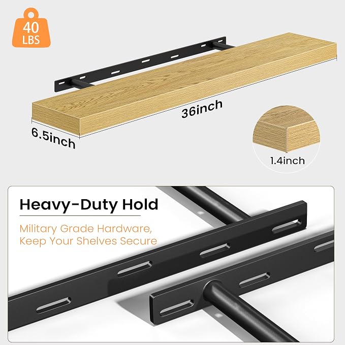 Fun Memories Floating Shelves for Wall, 36 Inch Long Set of 2 Rustic Wood Wall - Image 4