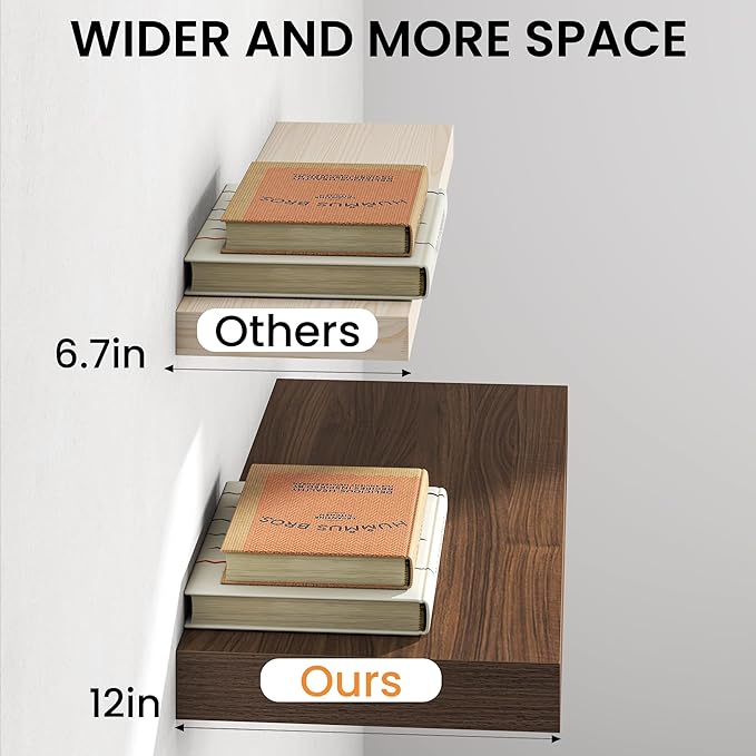 Fun Memories 12 Inch Deep Walnut Floating Shelf, 24 x 12 Rustic Wood Wall Shelf - Image 5