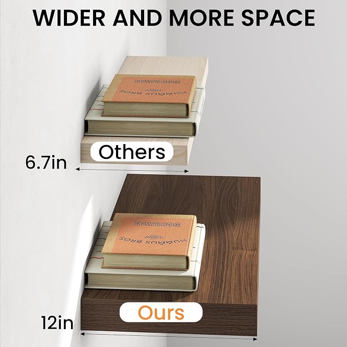 40Inch Walnut Floating Shelves for Wall, 12 Inch Deep Shelves for Bedroom - Image 5