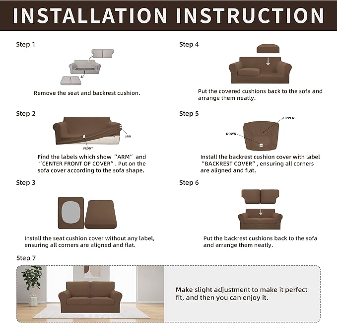 Easy-Going 5 Pieces Stretch Loveseat Cover Washable Loveseat Slipcover Set - Image 7