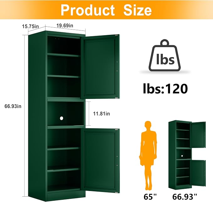 Ckzbx Tall Narrow Storage Cabinet 66.93" H Tall Bathroom Cabinet Metal Pantry - Image 3