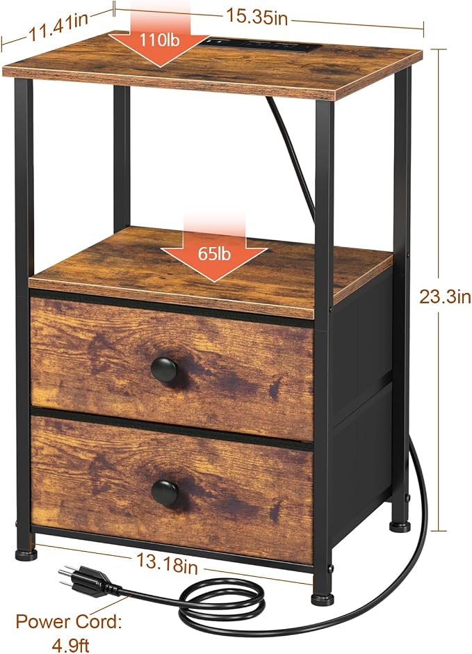 LOAKEKEL Night Stand Set 2, Nightstand - Image 3