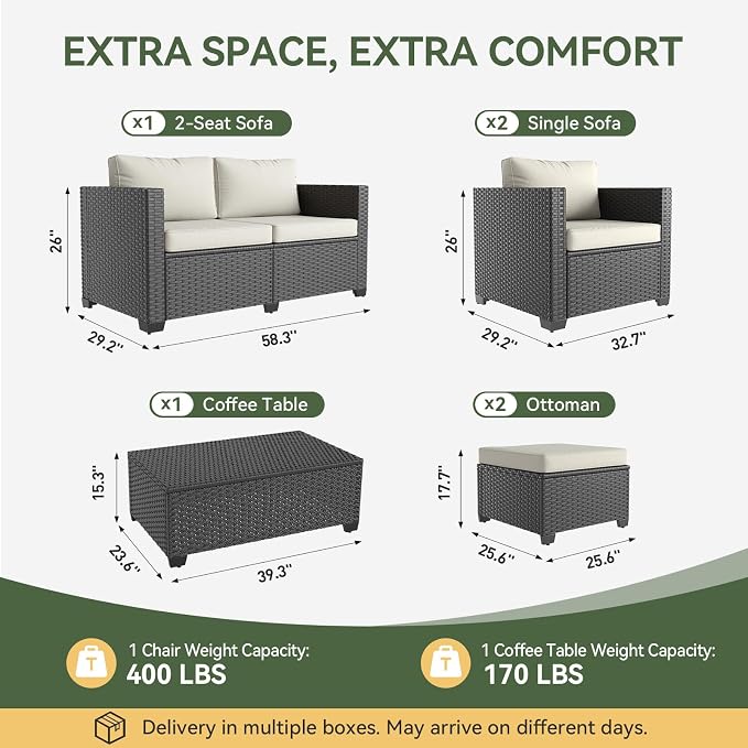 Aoxun 7 Piece Outdoor Patio Furniture Set 6 Seats, Outdoor Sectional - Image 2