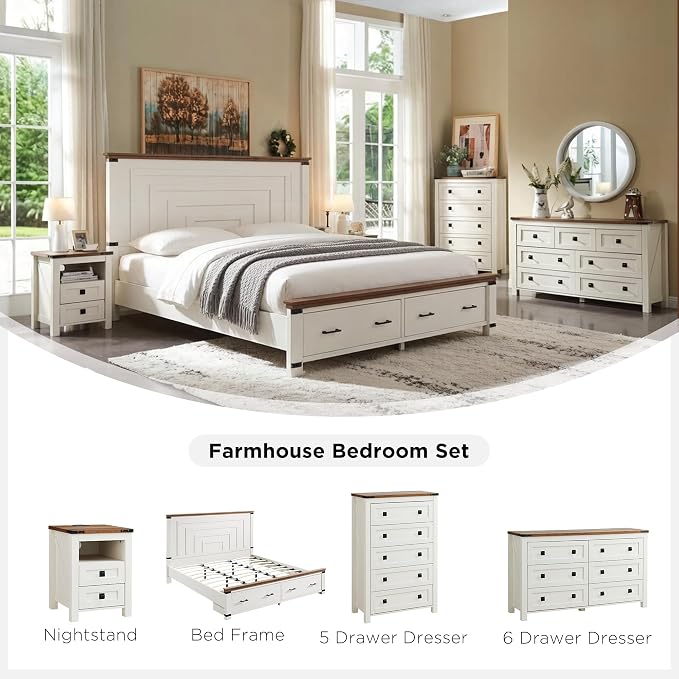 T4TREAM Nightstand with Charging Station, End Table, Side Table with 2 Drawers - Image 6