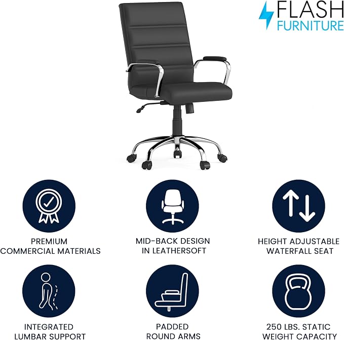 Flash Furniture Whitney Mid-Back Swivel LeatherSoft Desk Chair - Image 4