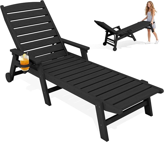 KINGYES HDPE Lounge Chair Outdoor, Patio Chaise Lounge Recliner by KINGYES