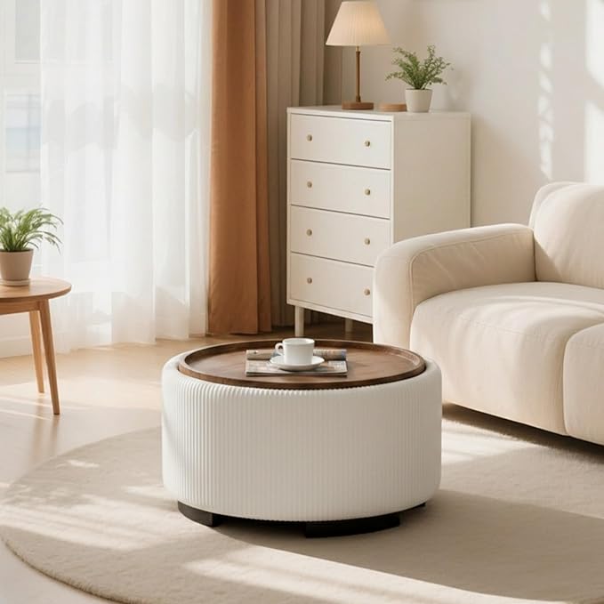 29.5 Inch Round Storage Ottoman Coffee Table, Modern Circle Coffee Table - Image 4