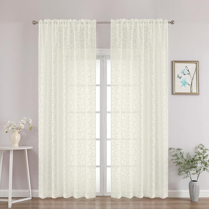 Chyhomenyc Ivory Sheer Curtains 90 Inch Length 2 Panels Set, Light Filtering by Chyhomenyc