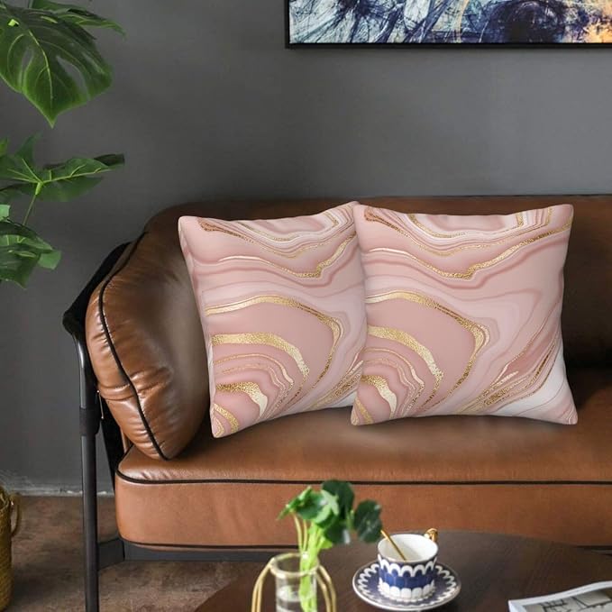 Pink and Gold Marble Throw Pillow Covers 18x18 Inch Set of 2, Abstract Art - Image 7