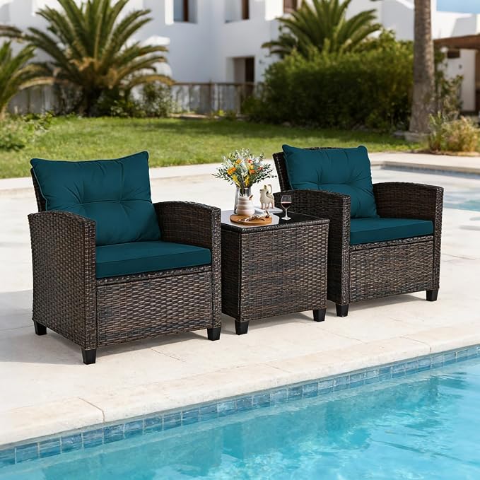 COSTWAY 3PCS Patio Furniture Set, PE Rattan Wicker Sofa w/Washable Cushion and - Image 3