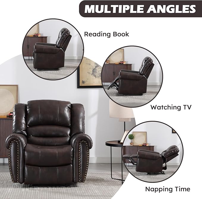 CANMOV Leather Recliner Chair, Classic and Traditional Manual Recliner Chair - Image 4