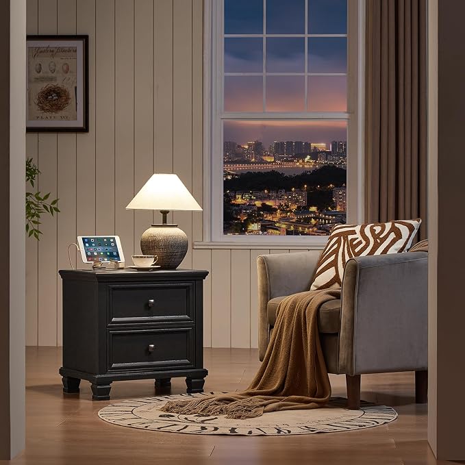 SAVOR LIFE Farmhouse Nightstand Set of 2, Rustic Low Nightstands - Image 3