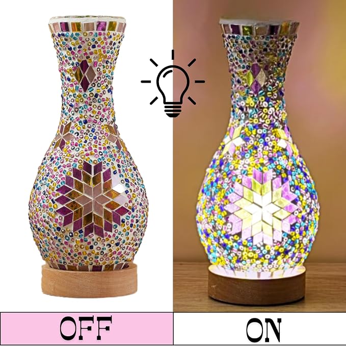 Turkish Mosaic Table Lamp, Moroccan Style Colorful Handmade Glass Vase - Image 4