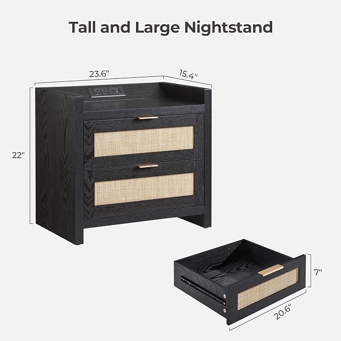 SICOTAS Black Nightstands Set of 2 Bed Side Table - Image 2