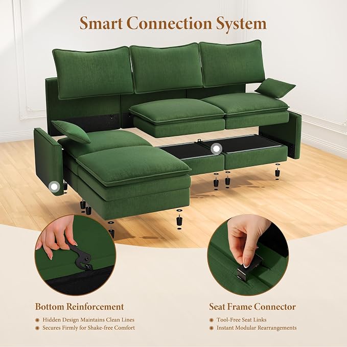 Vesgantti 101" V-Shaped Corner Couch Sectional, 7 Seat Customizable Modular - Image 5