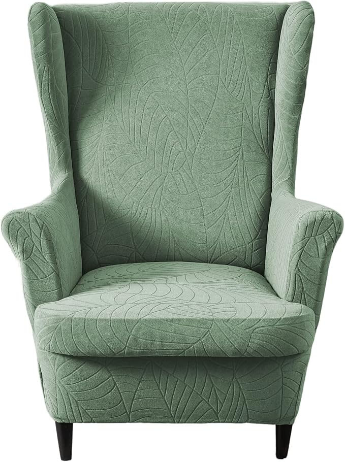 KRFOONN Stretch Wing Chair Slipcovers Jacquard 2 Piece Wingback Chair Covers by KRFOONN