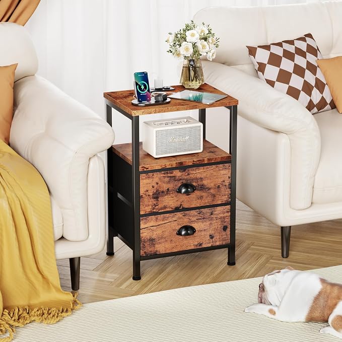 Furologee Nightstands Set of 2 Charging Station, End Tables - Image 8