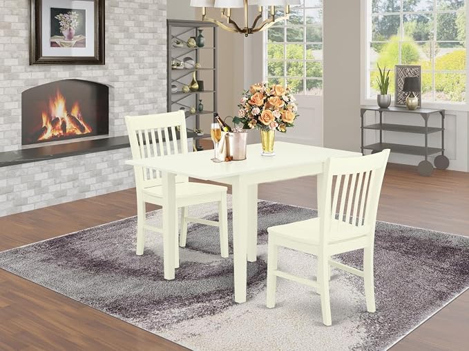 East West Furniture NDNO3-LWH-W 3 Piece Dining Room Table Set Contains a - Image 2
