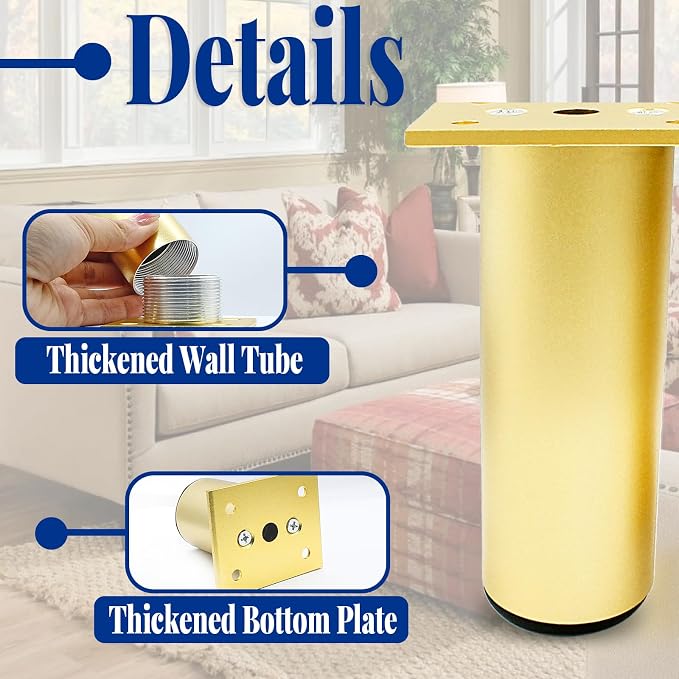 Set of 4 Aluminum Alloy Furniture Legs 4 Inch Height, 1.5 Inch Diameter - Image 4