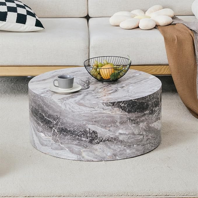 Round Coffee Table Set for 2, Modern Living Room Table Set, Faux Marble Wood - Image 4
