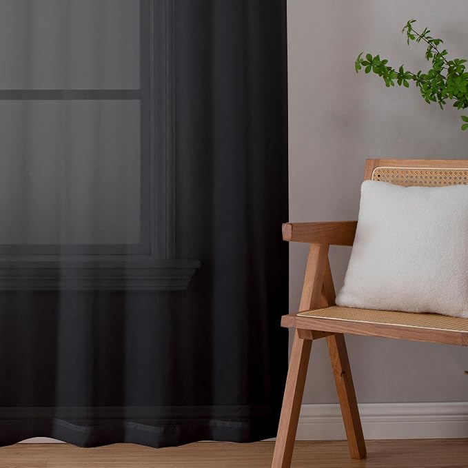 Aiyufeng Black Sheer Curtains 96" Long - Image 7