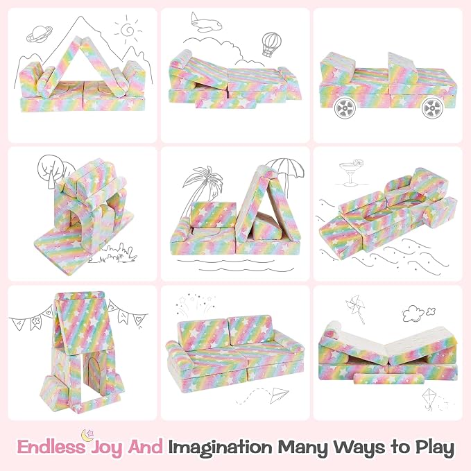 IFNOW Modular Kids Play Couch, Convertible & Washable Toddler Foam Couch Kids - Image 5