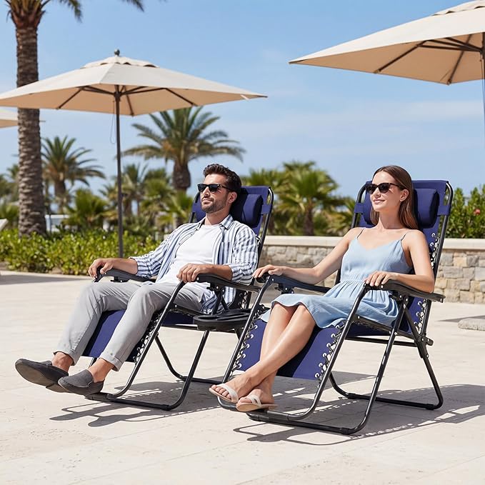 JEAREY Zero Gravity Lounge Chairs Set of 2, Adjustable Steel Mesh Recliners - Image 2