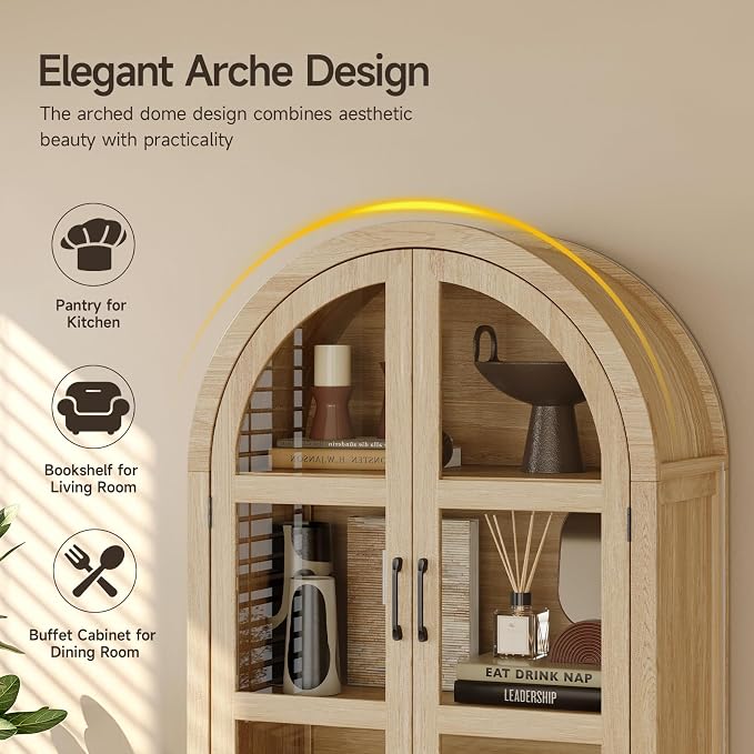 ONBRILL 71" Tall Arched Cabinet, 5-Tier Arched Kitchen Pantry - Image 4