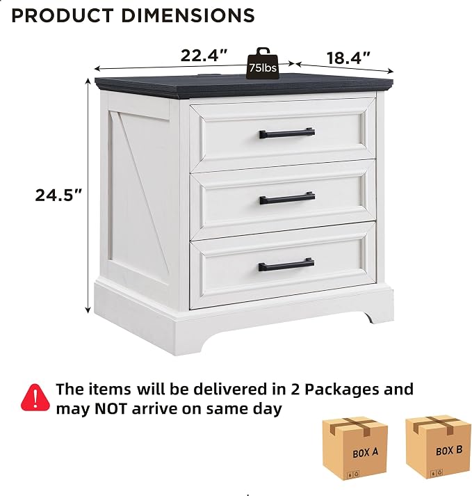 ACCOHOHO Farmhouse Nightstands Set of 2, 22 Inch Wide End Table - Image 3